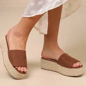 Lulu's Brown Platform Espadrille Shoes NWT